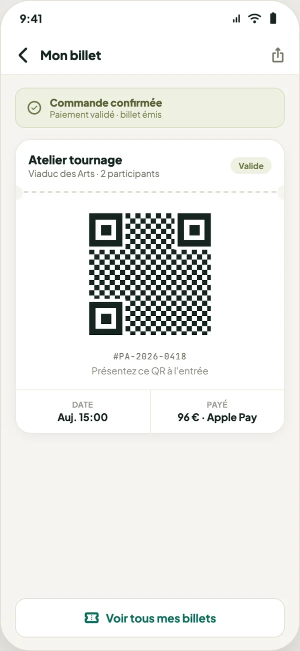 تذكرة برمز QR داخل تطبيق POLVA